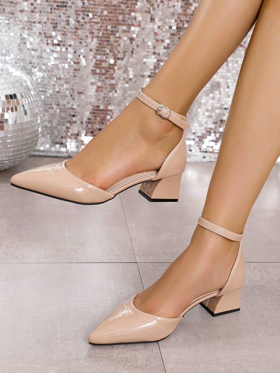 New Fashion Women\ Red High Heels Chunky Heeled Sandals Women\ Pointed Mule Wedge Shoes