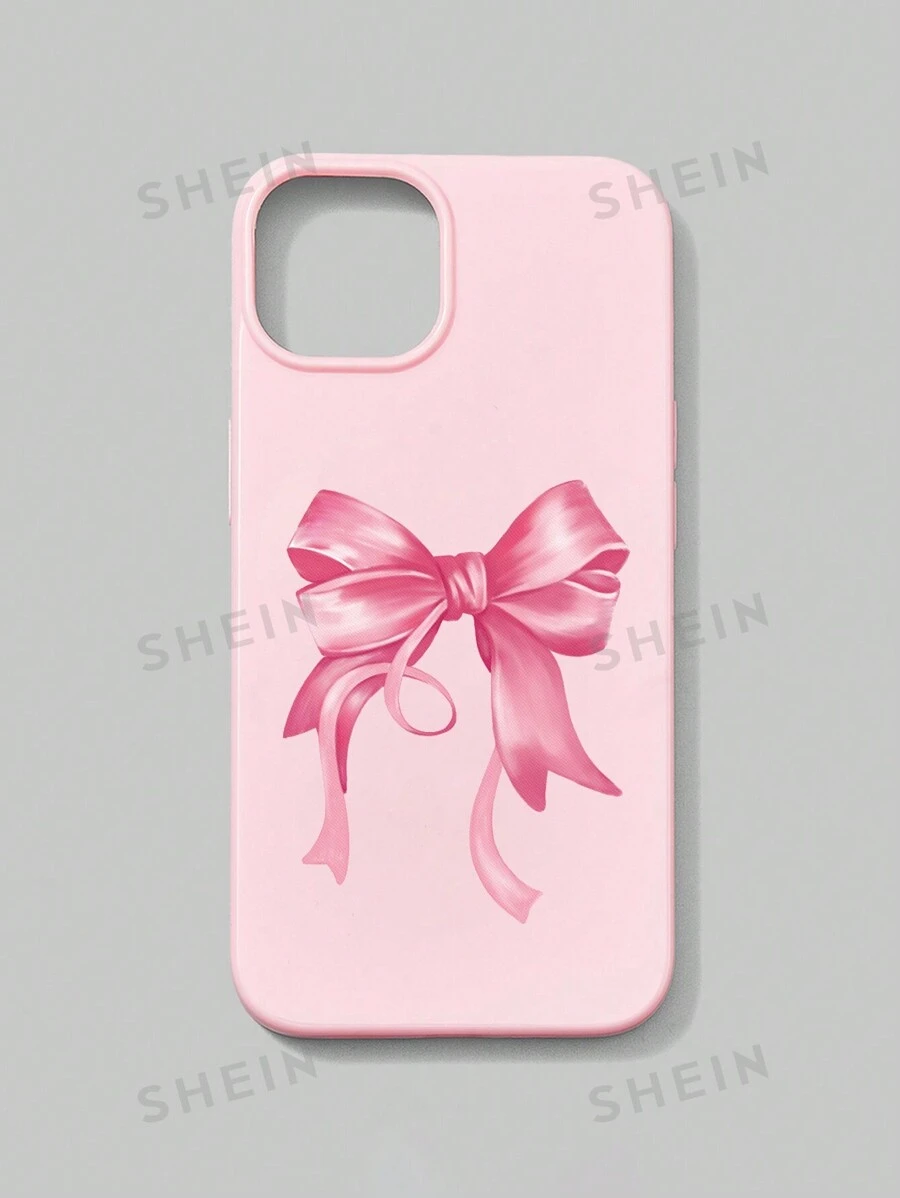 ROMWE Kawaii 1 pieza Funda para teléfono rosa brillante con detalle de lazo compatible con Apple IPhone 11 12 13 14 15 Pro Max