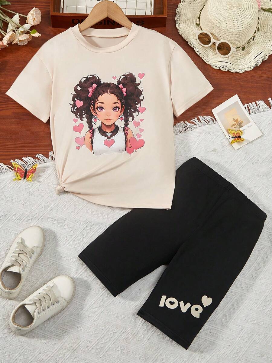 GraphicGems Roupa de Menina Pré-adolescente Camiseta Casual Fashion com Shorts Apertados