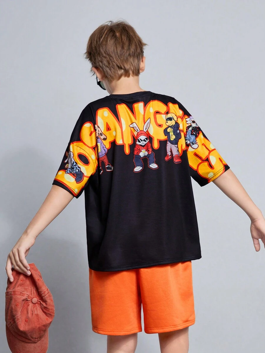 Conjunto de dos piezas para niño preadolescente con camiseta de manga corta y shorts con gráficos de letras grandes