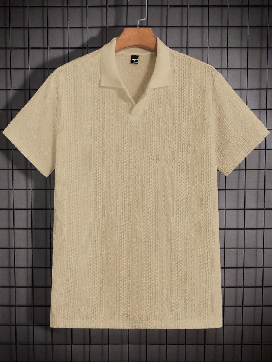 Manfinity VCAY Men Summer Casual Solid Texture Short Sleeve Polo Shirt
