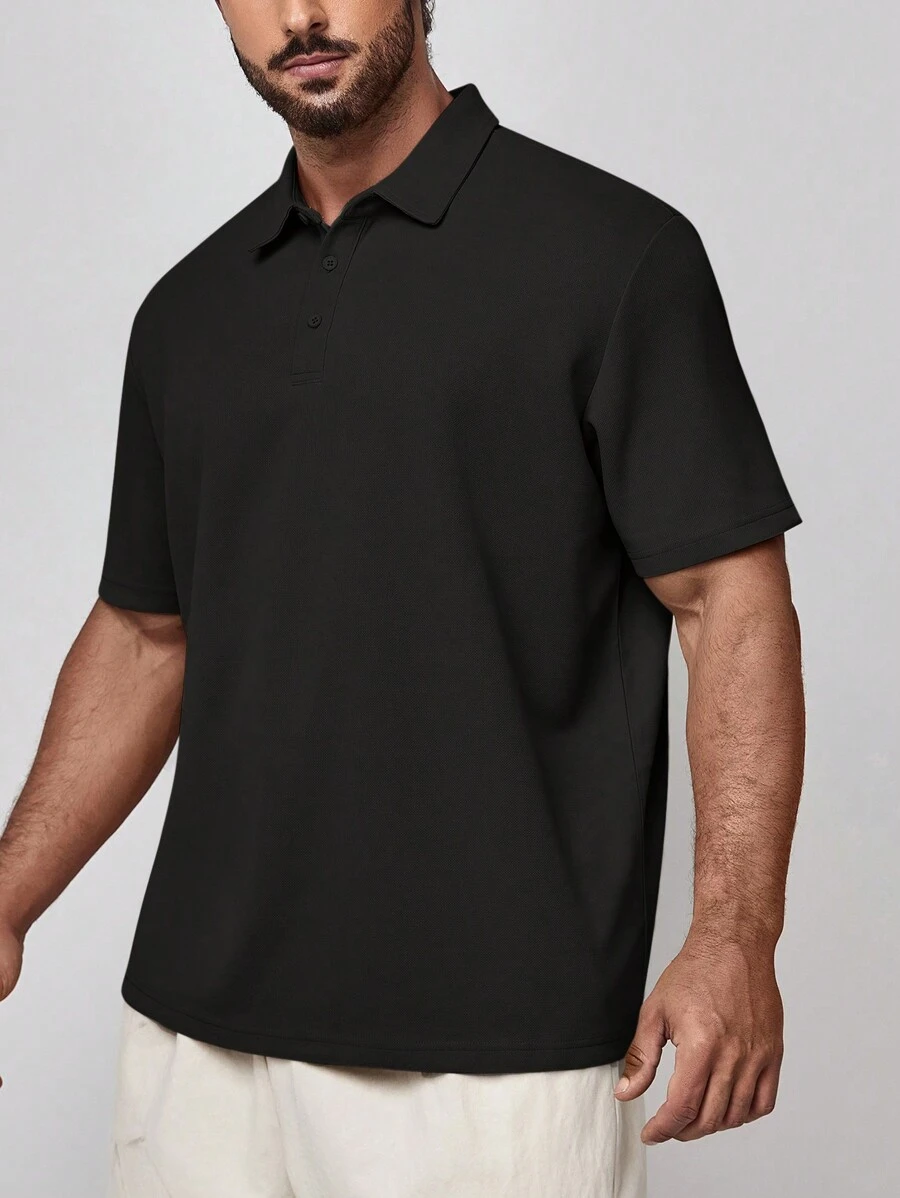 Manfinity Homme Men Plus Size Summer Casual Solid Color Short Sleeve Polo Shirt