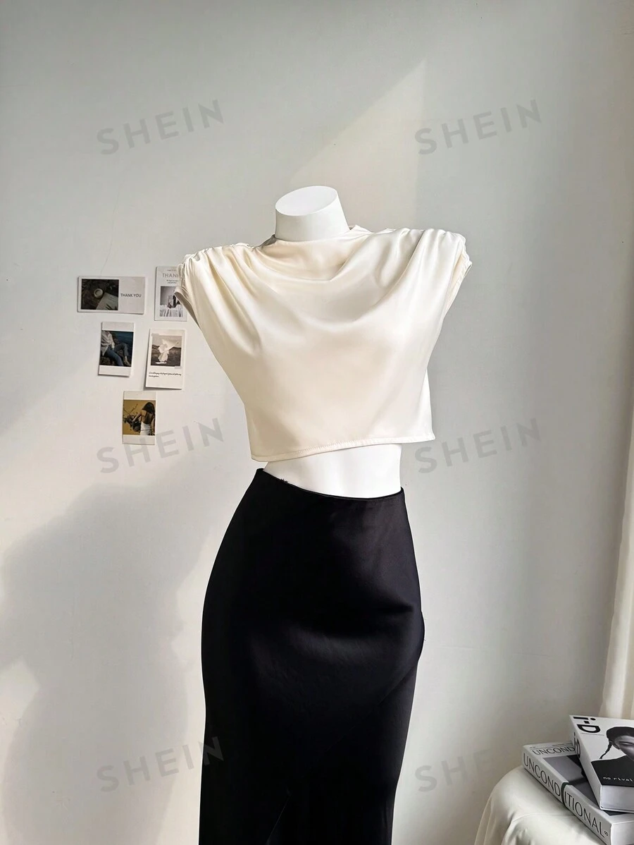Firerie Blusa elegante de verano para mujeres con cuello alto y volantes de un solo color