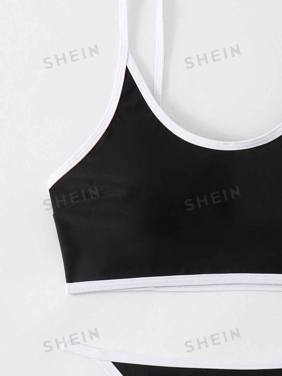 Shein Swim Femmes Contraste Couleur Dos Nu Simple Mode Ensemble De Bikini Ensemble De Bikini