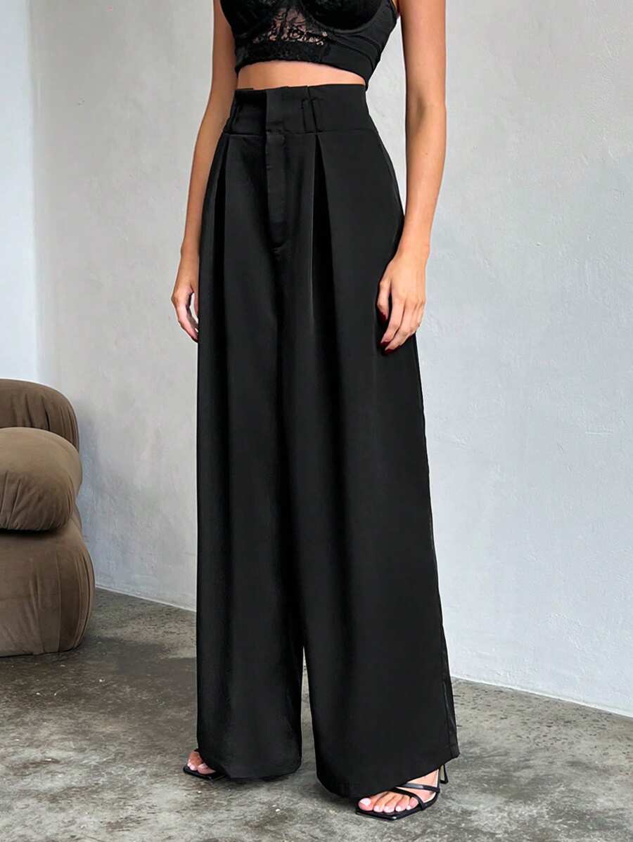 Aloruh Pantalones para mujer unicolor con pierna recta, para uso diario y casual
