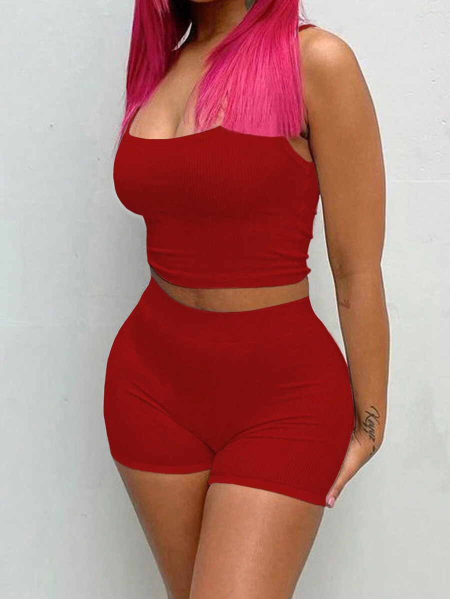 SHEIN Damski Jednolity kolor Kwadratowy Dekolt Tank Top I Zestaw majtek