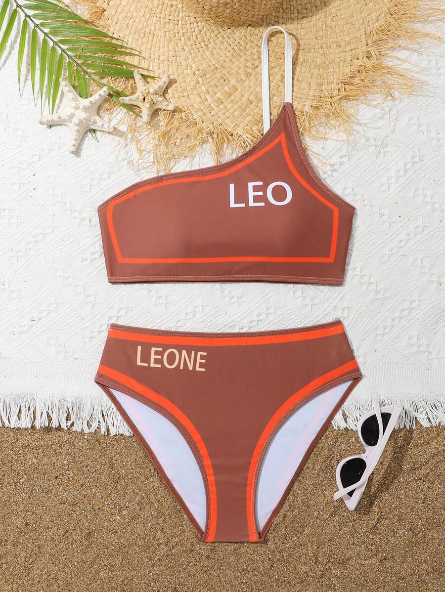 Teen Girl Beach Vacation Positioning Printed Bikini Set