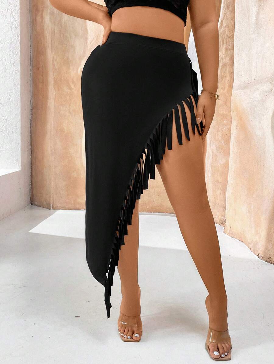 Allurite Plus size omzoomde asymmetrische zoomlijn zomer modieus design Sense rok