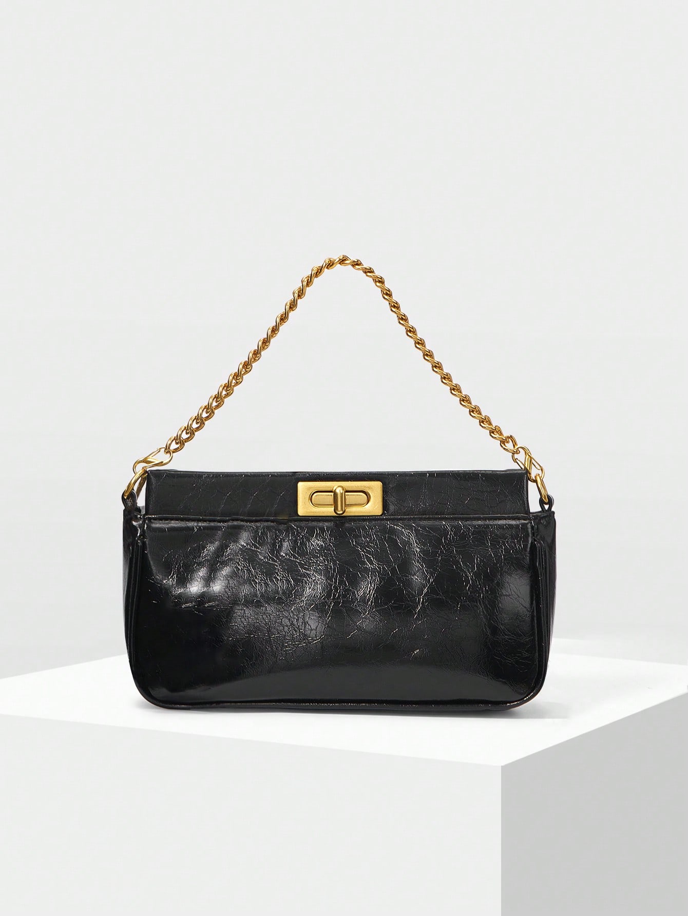 WOMEN'S COMMUTING MINIMALIST TURN-LOCK CHAIN SHOULDER BAG