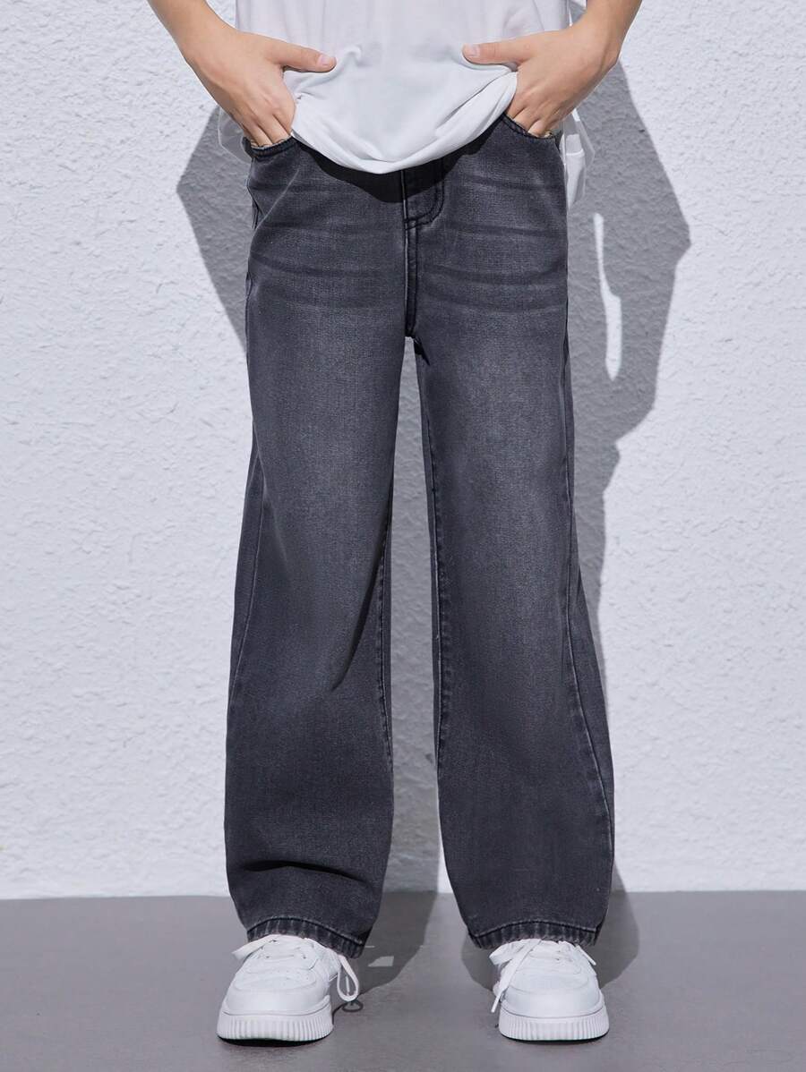 SHEIN Tween Boy Vintage Basic Loose Straight Leg Jeans In Casual College Style