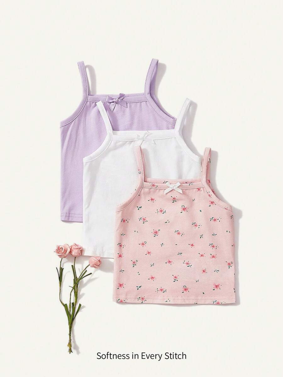 Cozy Pixies Baby Girl Bowknot Decorated Tank Tops Set (3pcs)