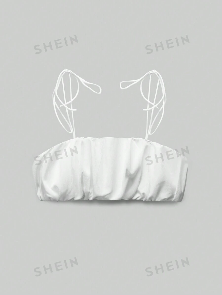 SHEIN EZwear Mujer Top de tanque primavera verano para uso diario casual con tirantes plisados en unicolor