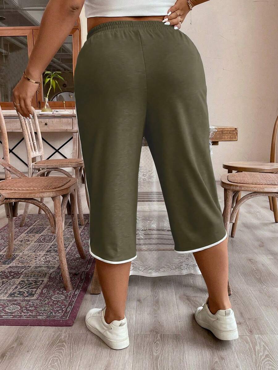 SHEIN LUNE Plus Size Women Fashionable Color Block Detail Capri Length Workout Pants SHEIN USA