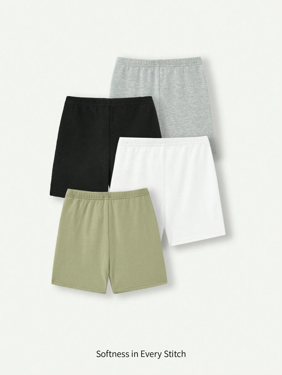 Cozy Pixies 4pcs Baby Girl Soft Knit Casual Solid Color Shorts Set