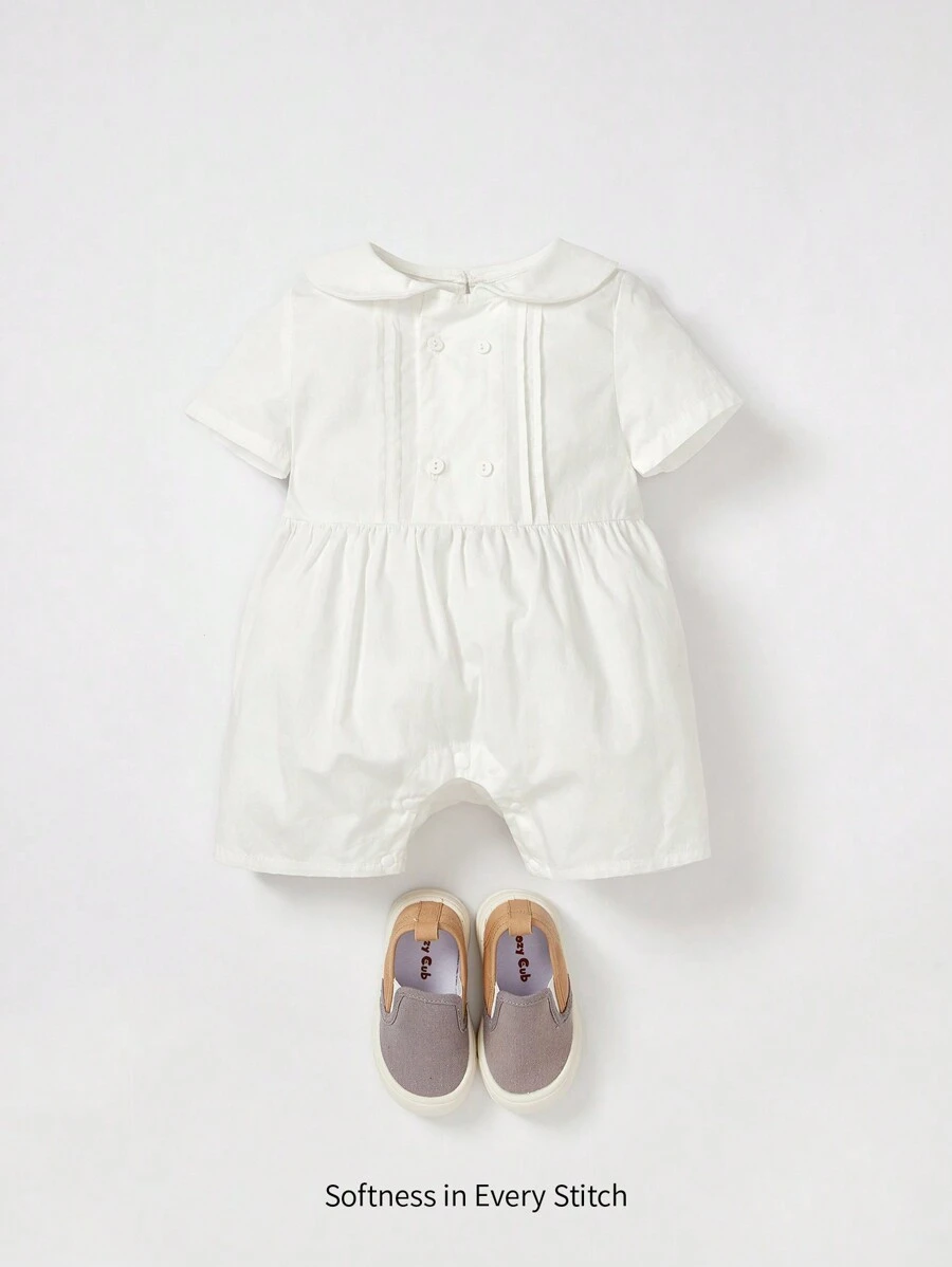 Baby Boy Fold Pleated Detail Peter Pan Collar Romper