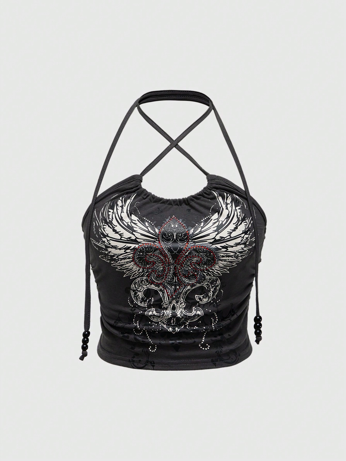 ROMWE Goth Top senza maniche con collo ad aletta stampato da donna, per uso quotidiano di moda in primavera ed estate, adatto anche per la scuola