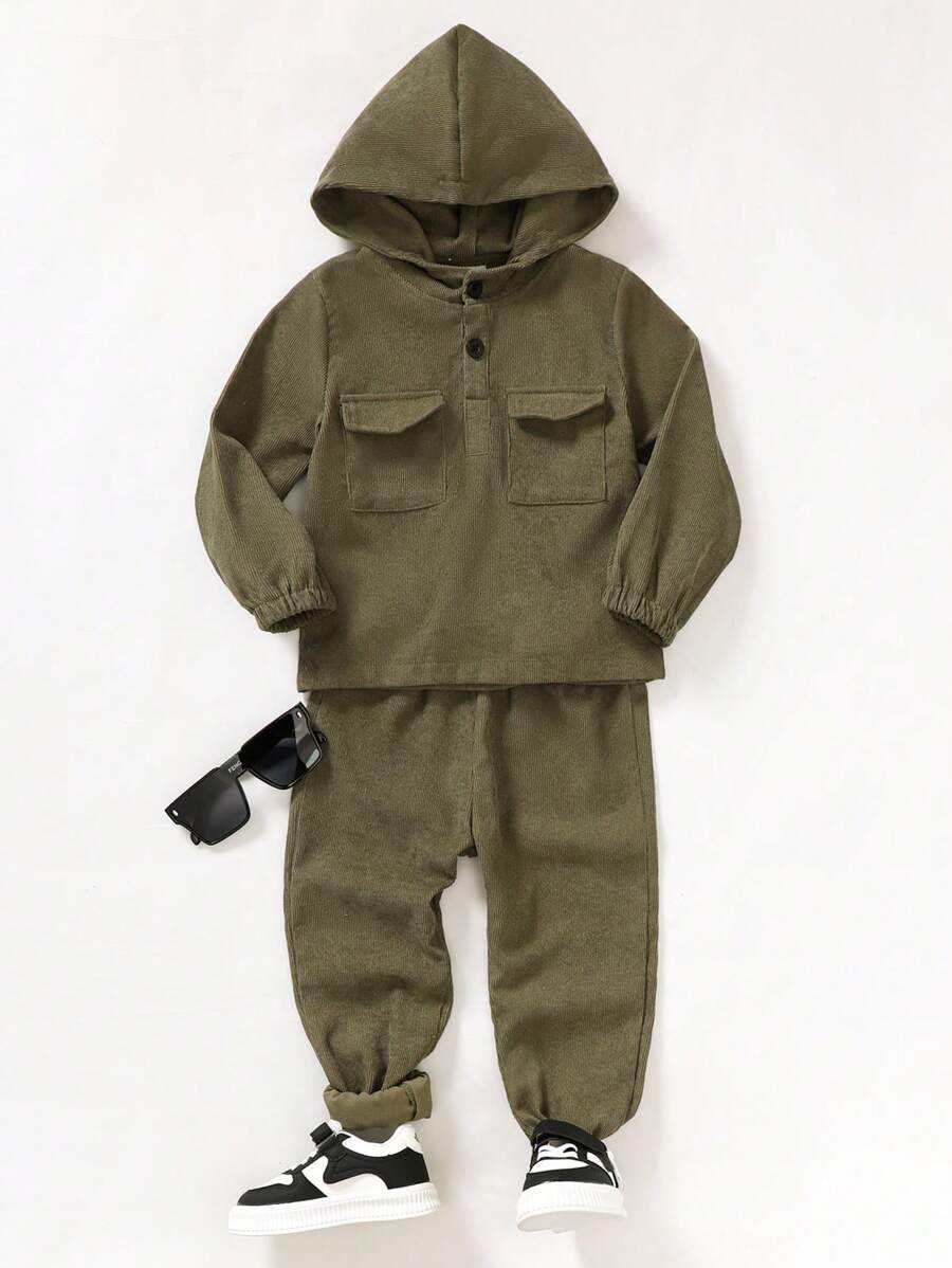 SHEIN Sweat-shirt À Capuche À Poche À Rabat Pour Jeune Garçon Et Pantalon De Jogging