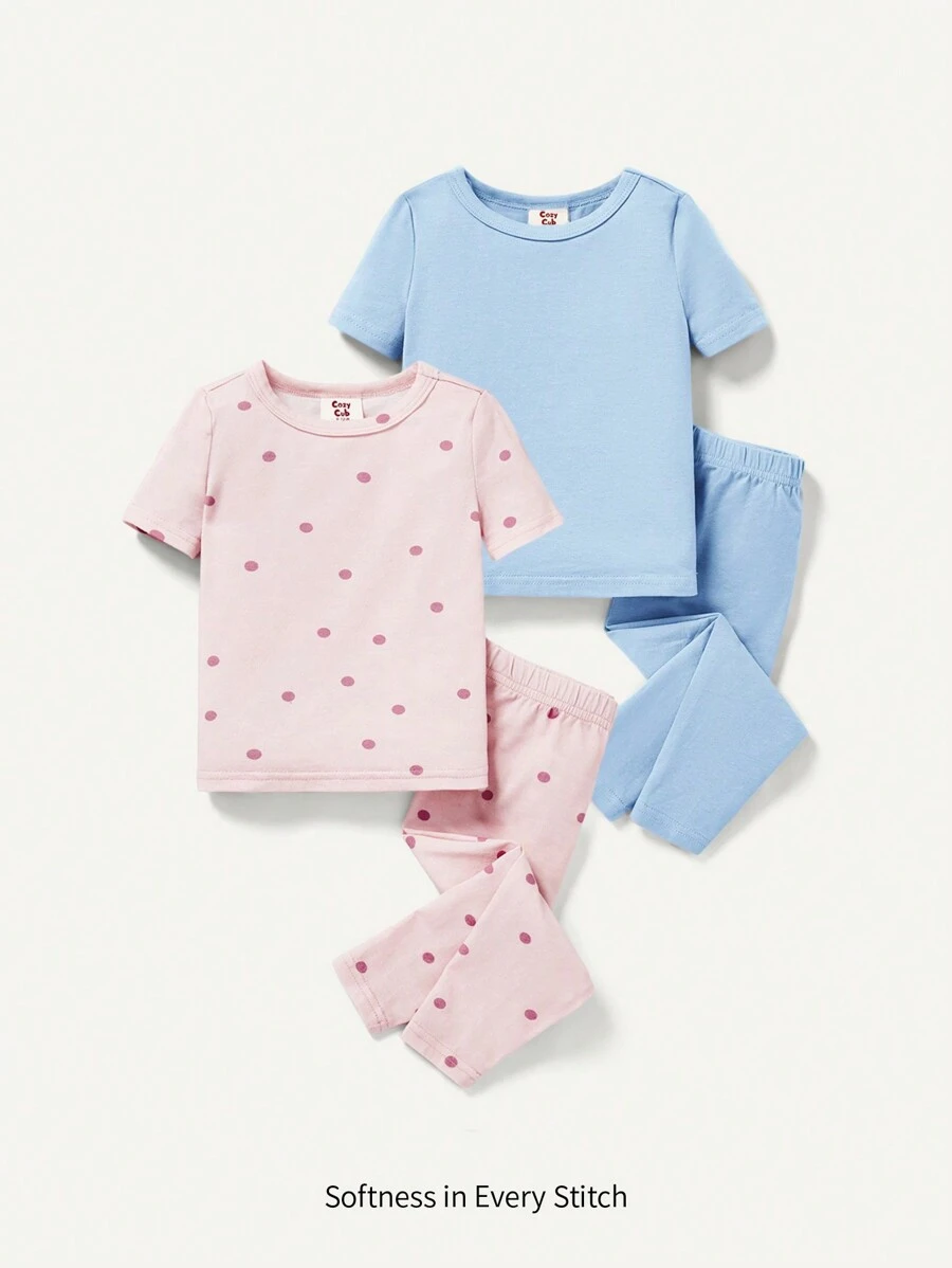 Cozy Pixies Baby Girl Snug Fit Round Neck Short Sleeve Top And Pants Homewear Set Matching Set