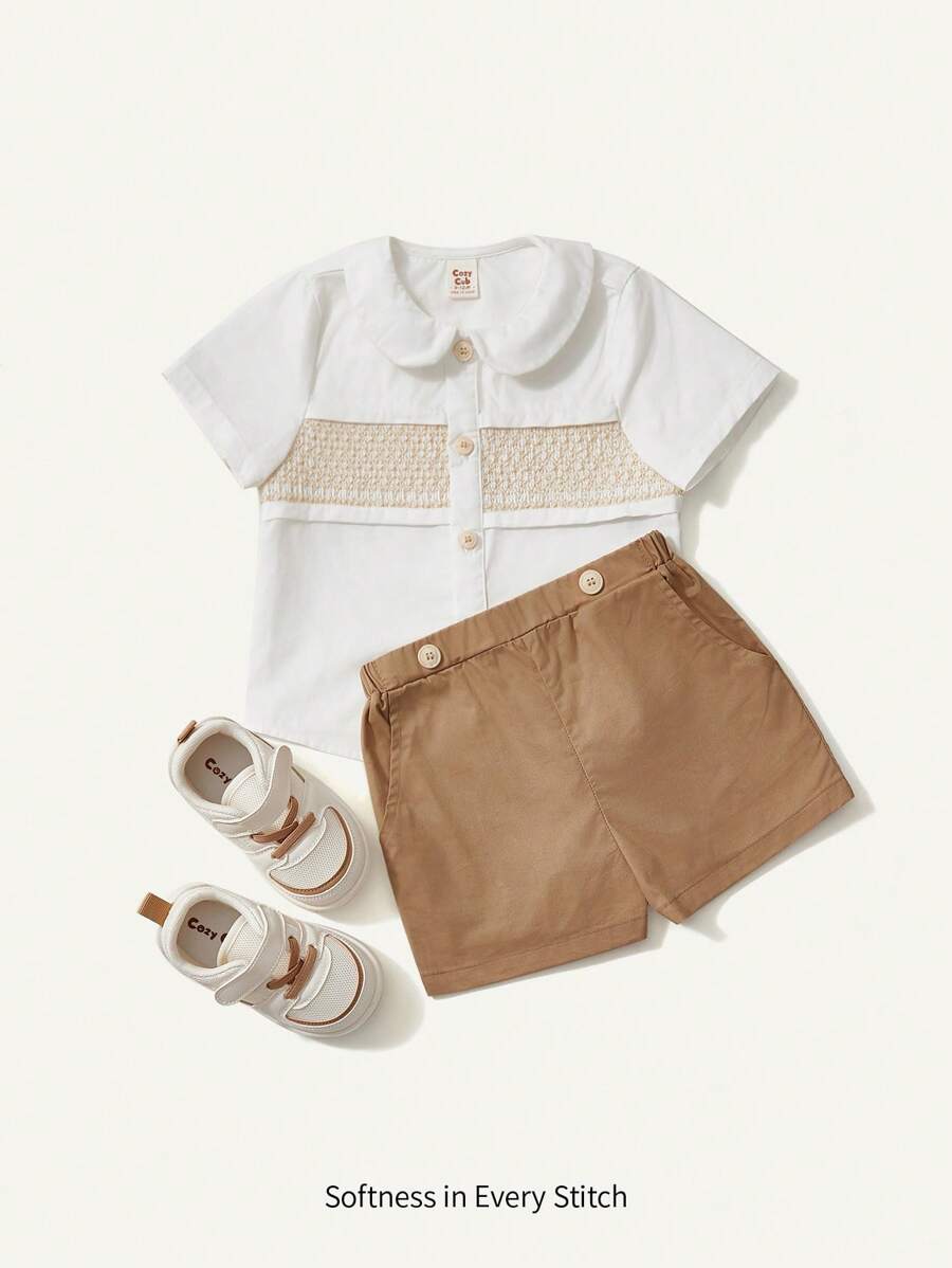 Baby Boy's Gentleman Style Peter Pan Collar Short Sleeve Shirt And Casual Shorts Set