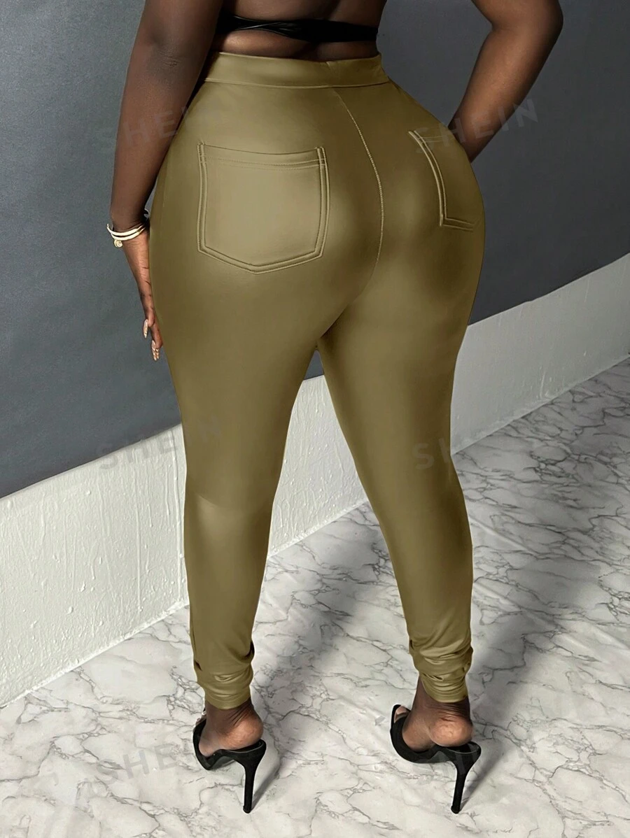 Slaydiva Pantalones largos casuales de ajuste delgado y unicolor recubierto
