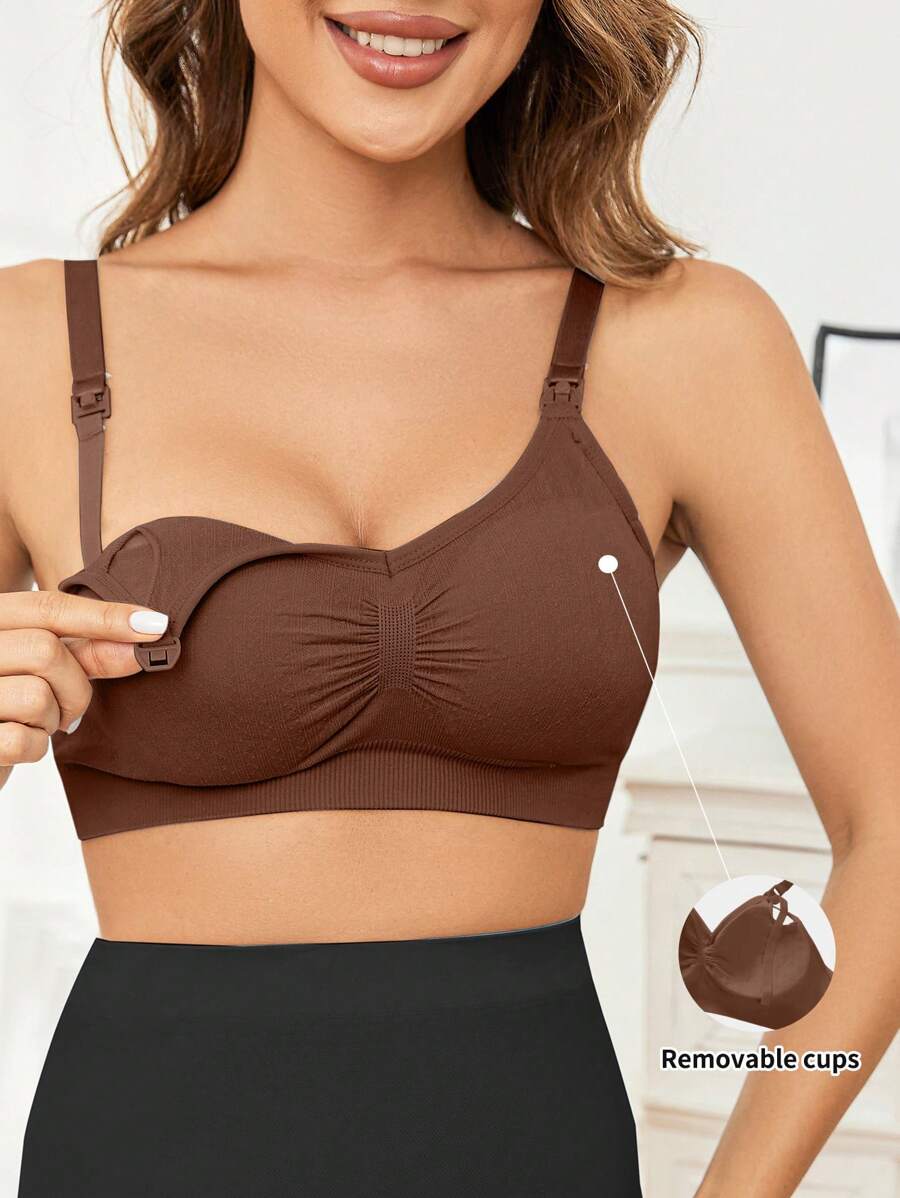 SHEIN Solid Color Maternity Breastfeeding Bra With Ruffles