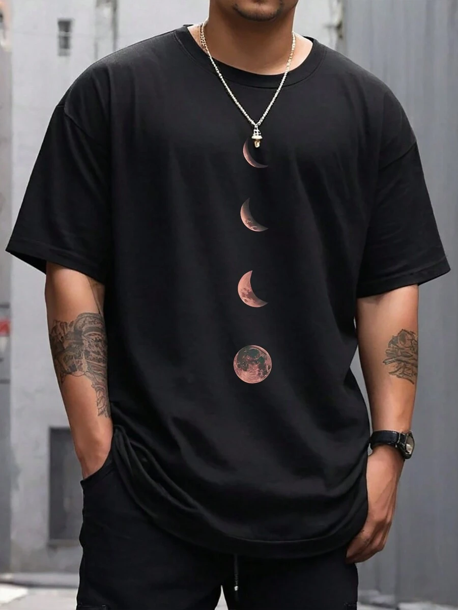 Manfinity Homme Men Plus Size Simple Earth Graphic Printed Round Neck Casual Short Sleeve T-Shirt, For Going Out