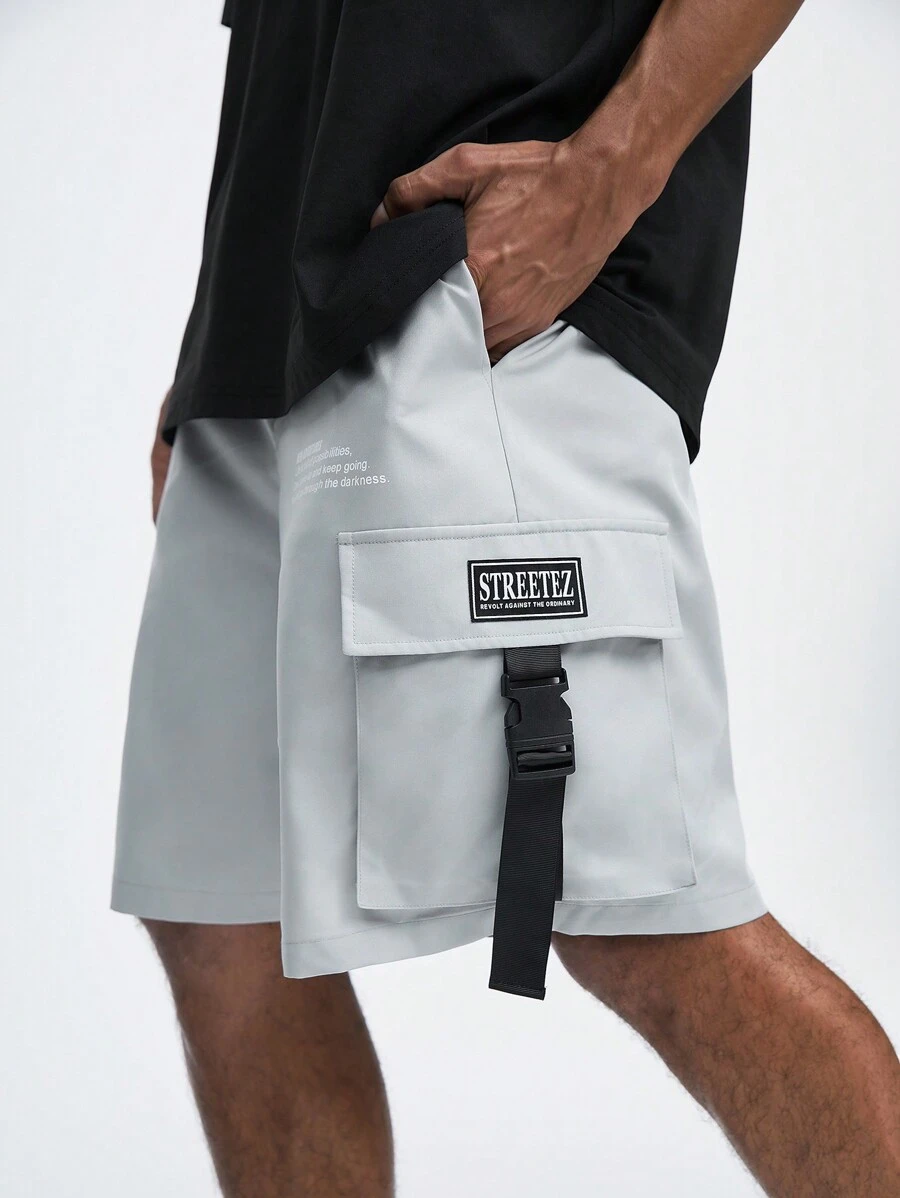 Manfinity RebelGame Shorts da lavoro casual con logo stampato e cintura con coulisse per la primavera/estate per uomo
