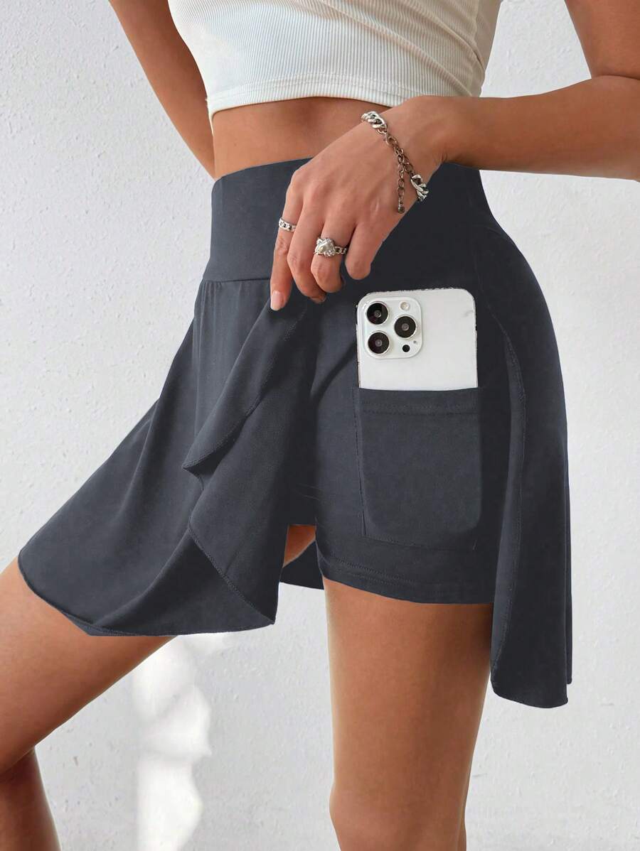 Flirla Women Simple Workout Leisure Shorts With Side Pockets For Summer