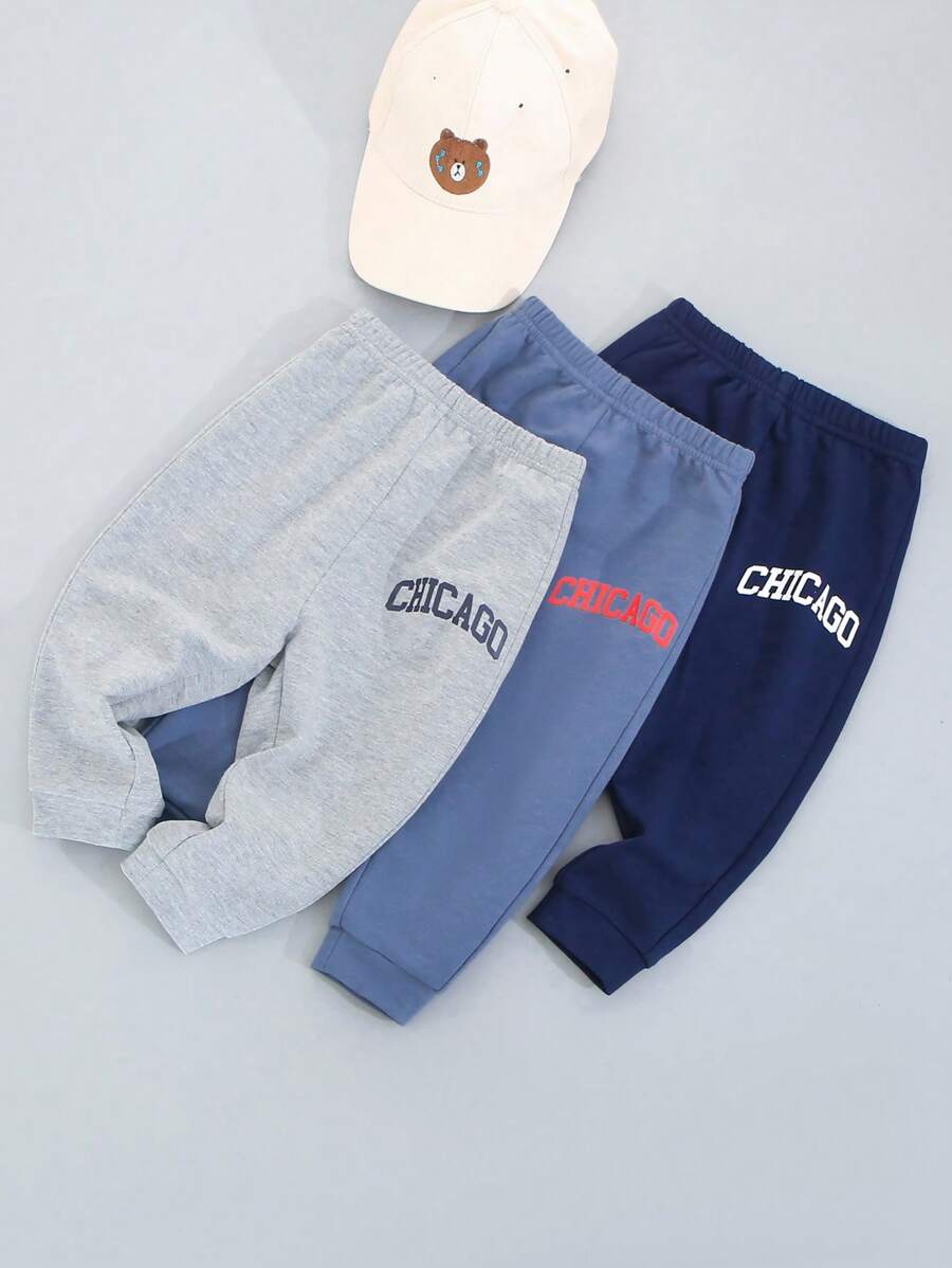 SHEIN Set di pantaloni casual in maglia con stampa a lettere elastiche con fascia in vita per bambino unisex e ragazza, 3 pezzi