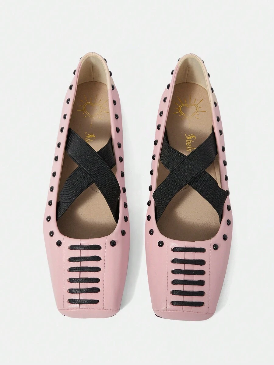 CUCCOO DOLLMOD Mary Jane Cross Elastic Strap Square Toe Flat Shoes Inspired By Parisian Dancer, For Women For Summer Vacation Shoes Summer