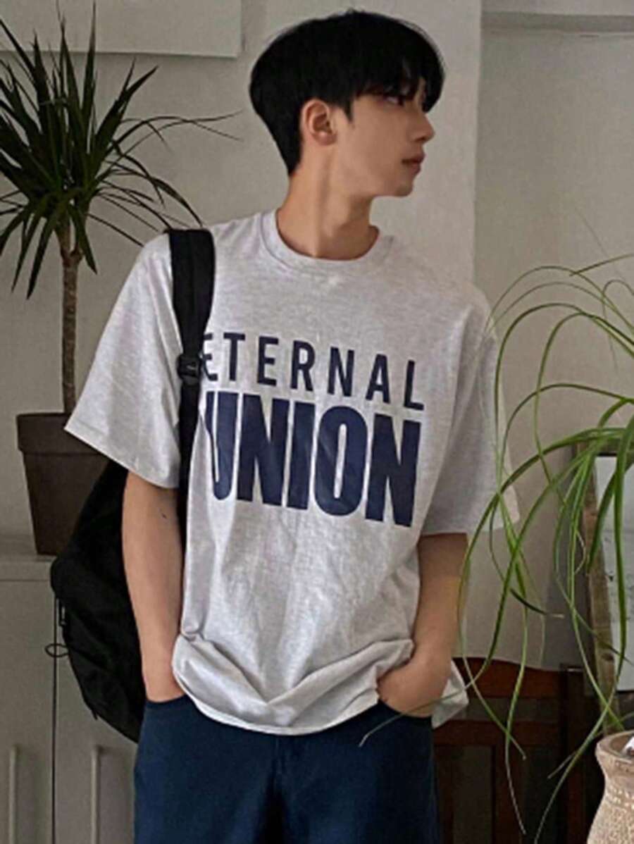 DAZY Camiseta de cuello redondo con estampado de letras para hombre en verano, camisetas gráficas
