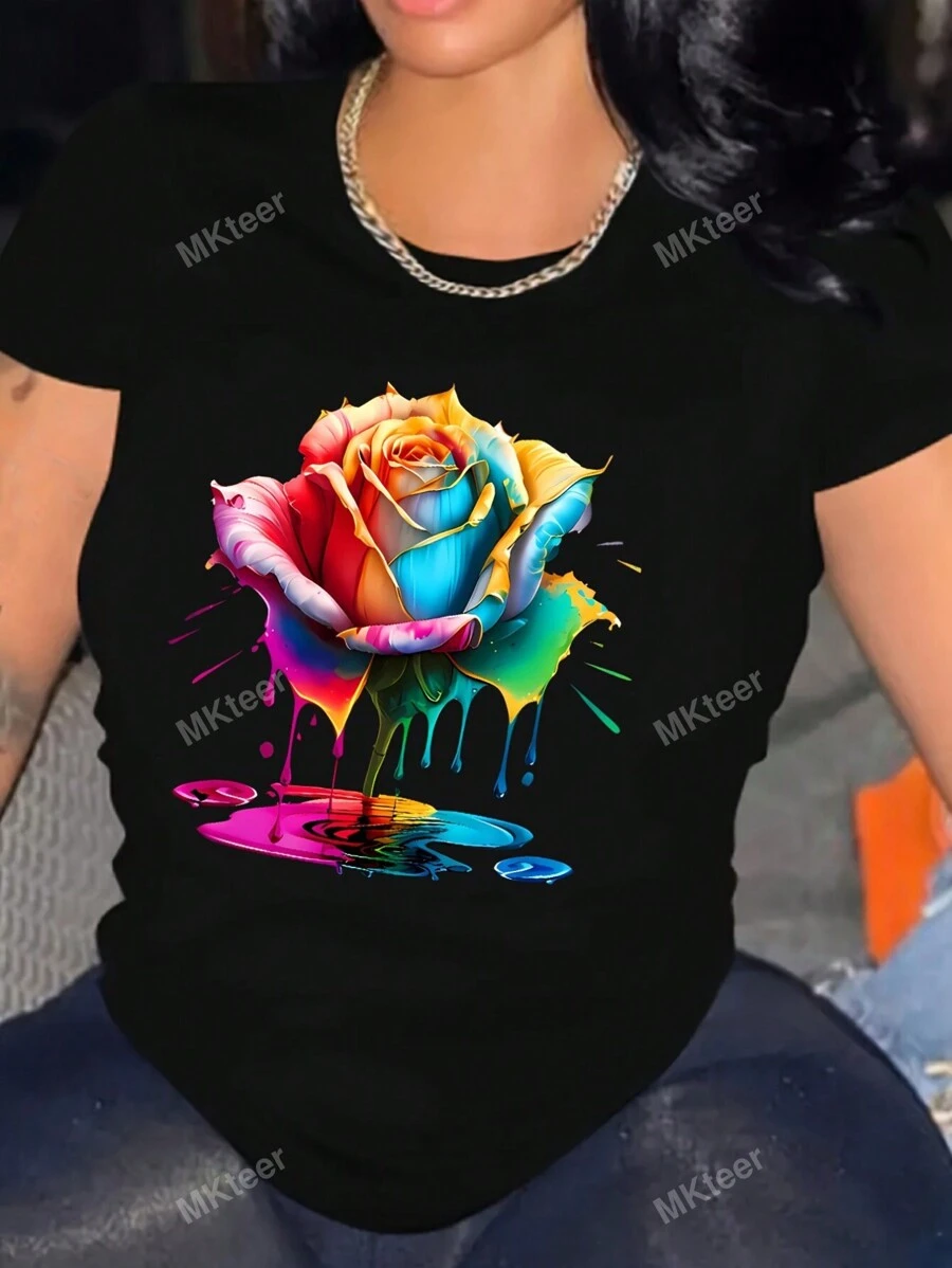 Reina negra artística gota a gota Afro camiseta informal de manga corta para mujer Plus