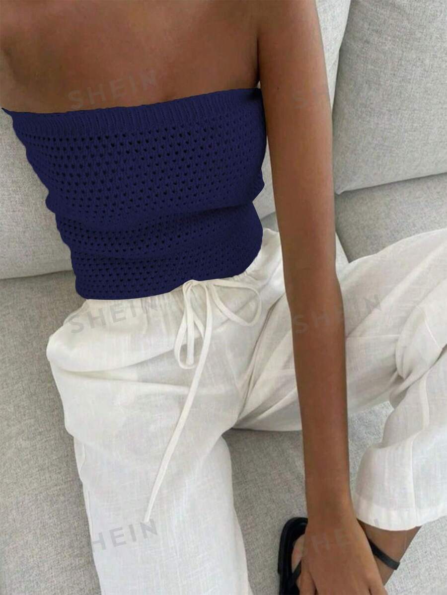 Breezaya Top tejido a la moda y sexy para mujeres con estilo de vacaciones con huecos
