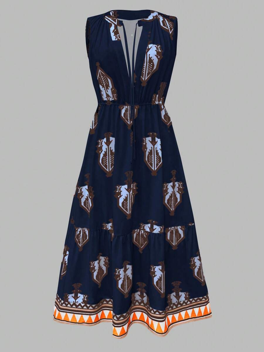 Breezaya Women Summer Holiday Floral Printed Sleeveless Dress With Notched V-Neck