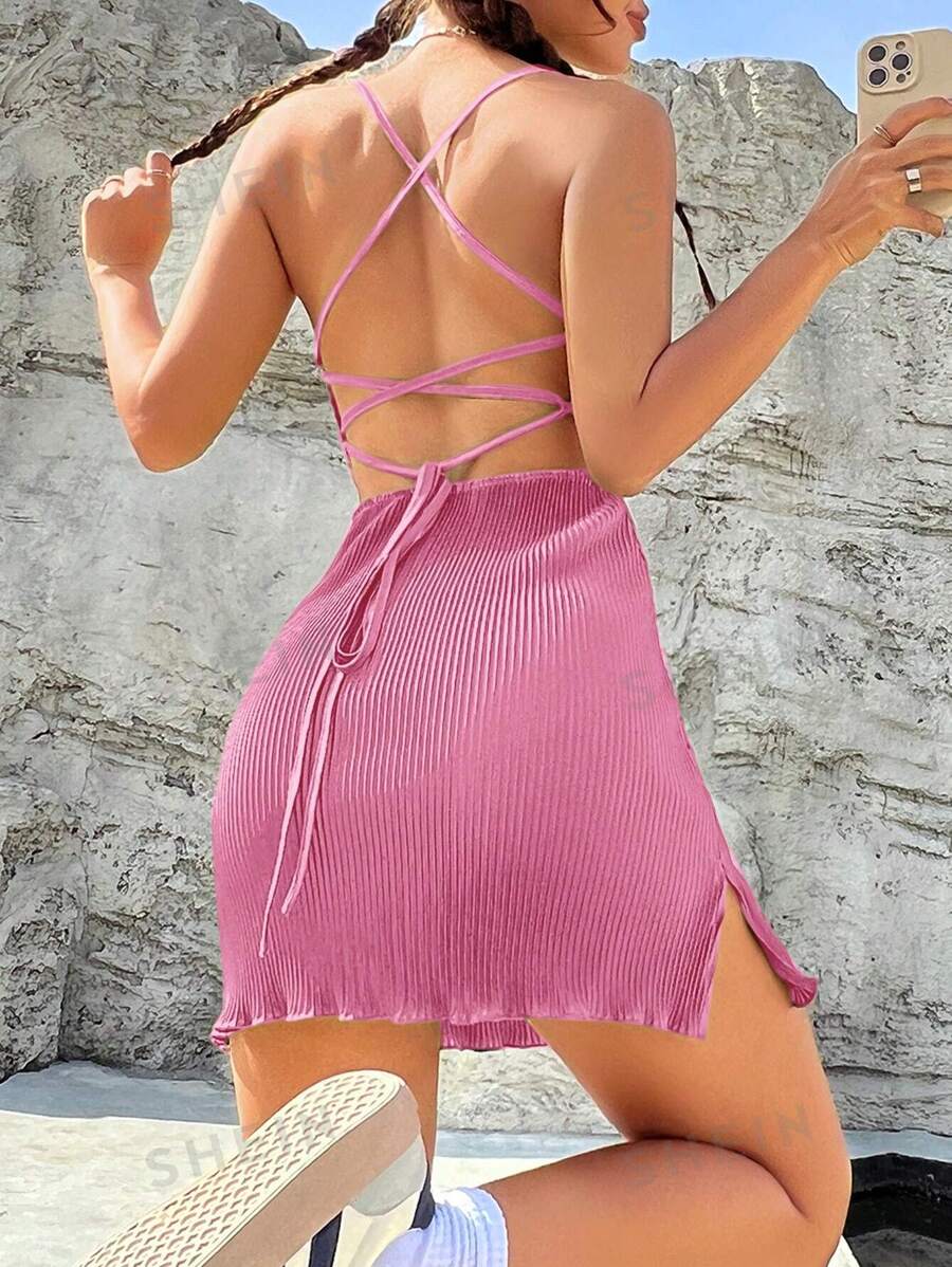 SHEIN EZwear Vestido de diseño cruzado en la espalda para mujer en verano