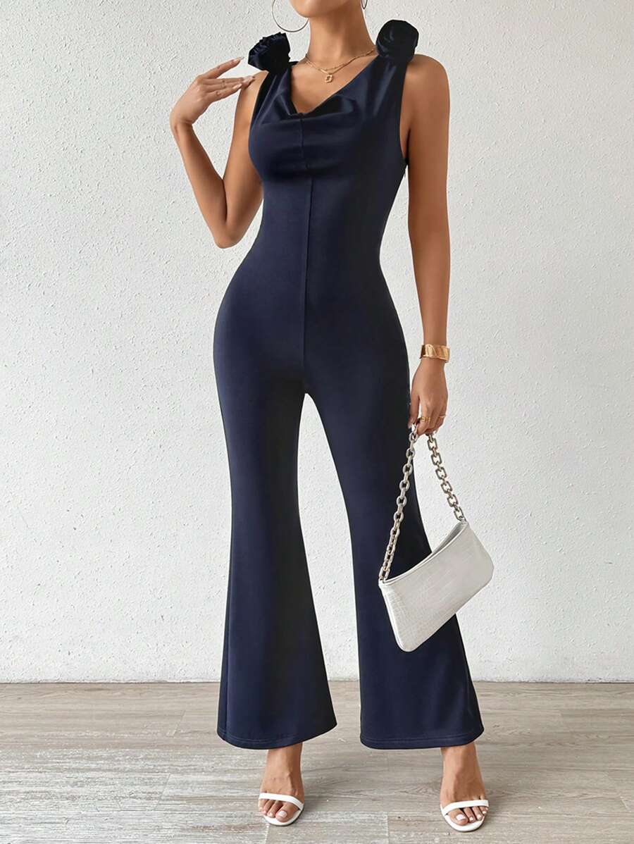SHEIN Clasi Women Solid Color Simple Daily Jumpsuit With 3D Floral Decoration