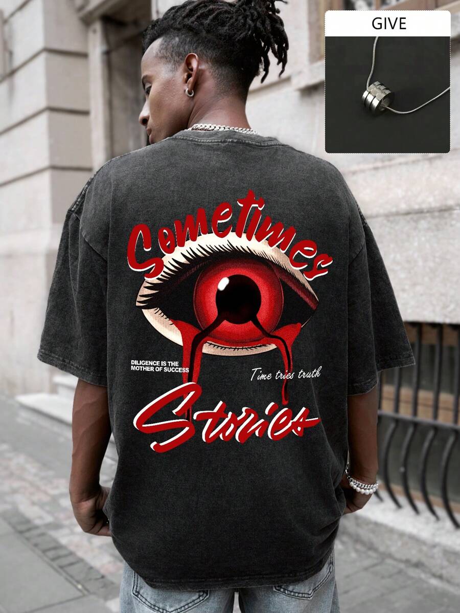 Manfinity EMRG Heren Verontrust Oog En Tekst Geprint T-shirts