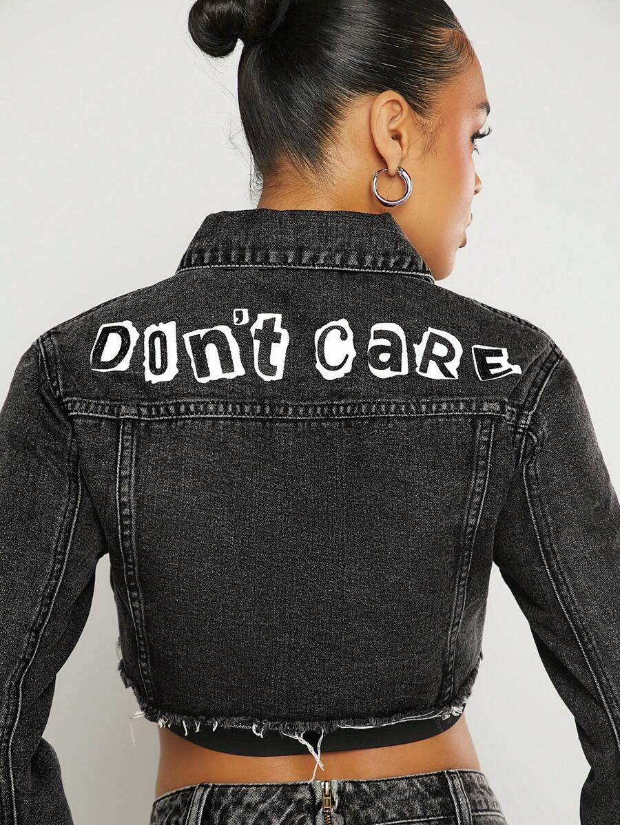 SHEIN Unity Veste en jean graphique lavé à la pierre