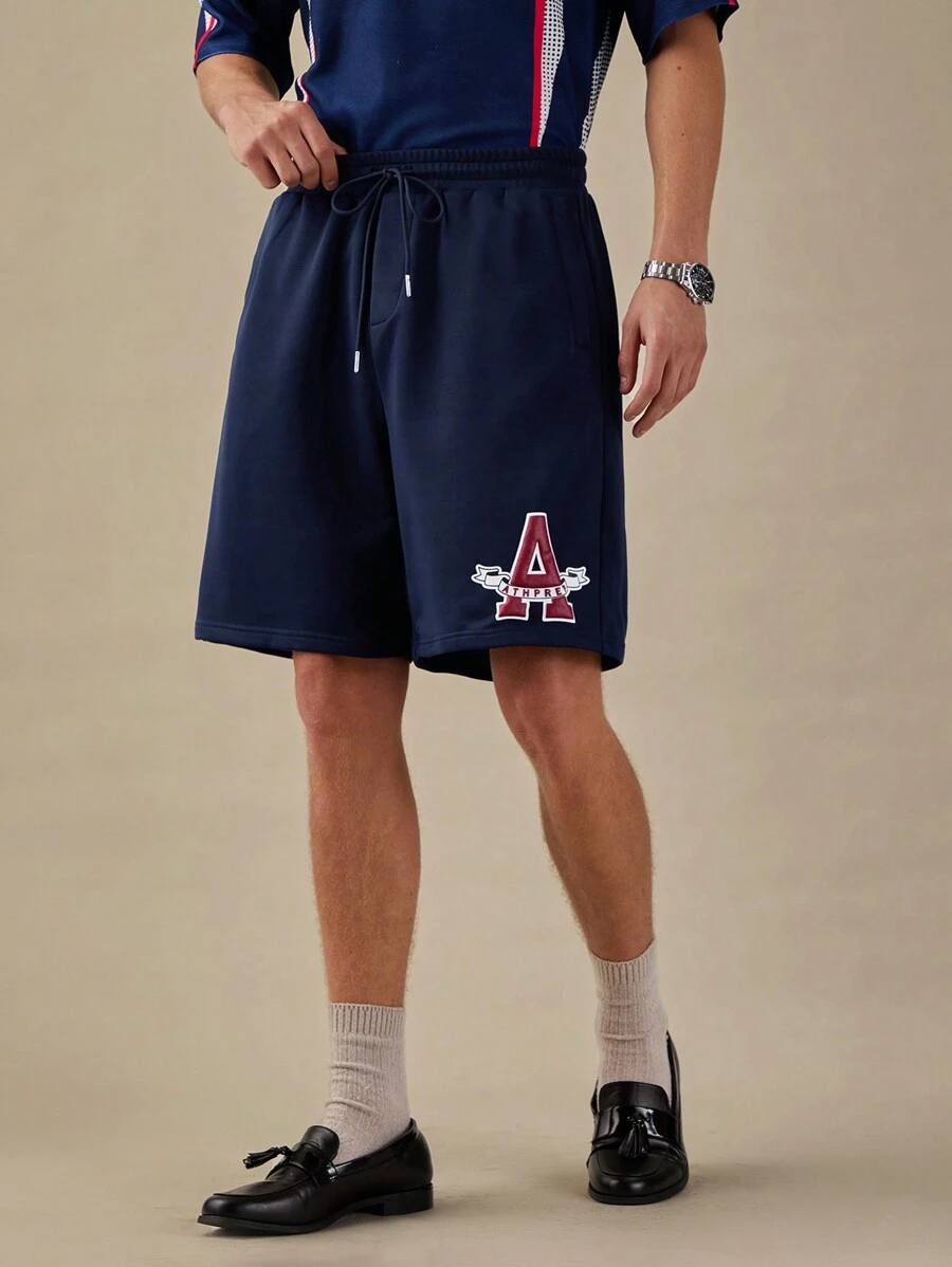 Manfinity VCAY Pantalones cortos casuales para hombres con cintura con cordón y estampado de letras, verano, de vuelta al colegio