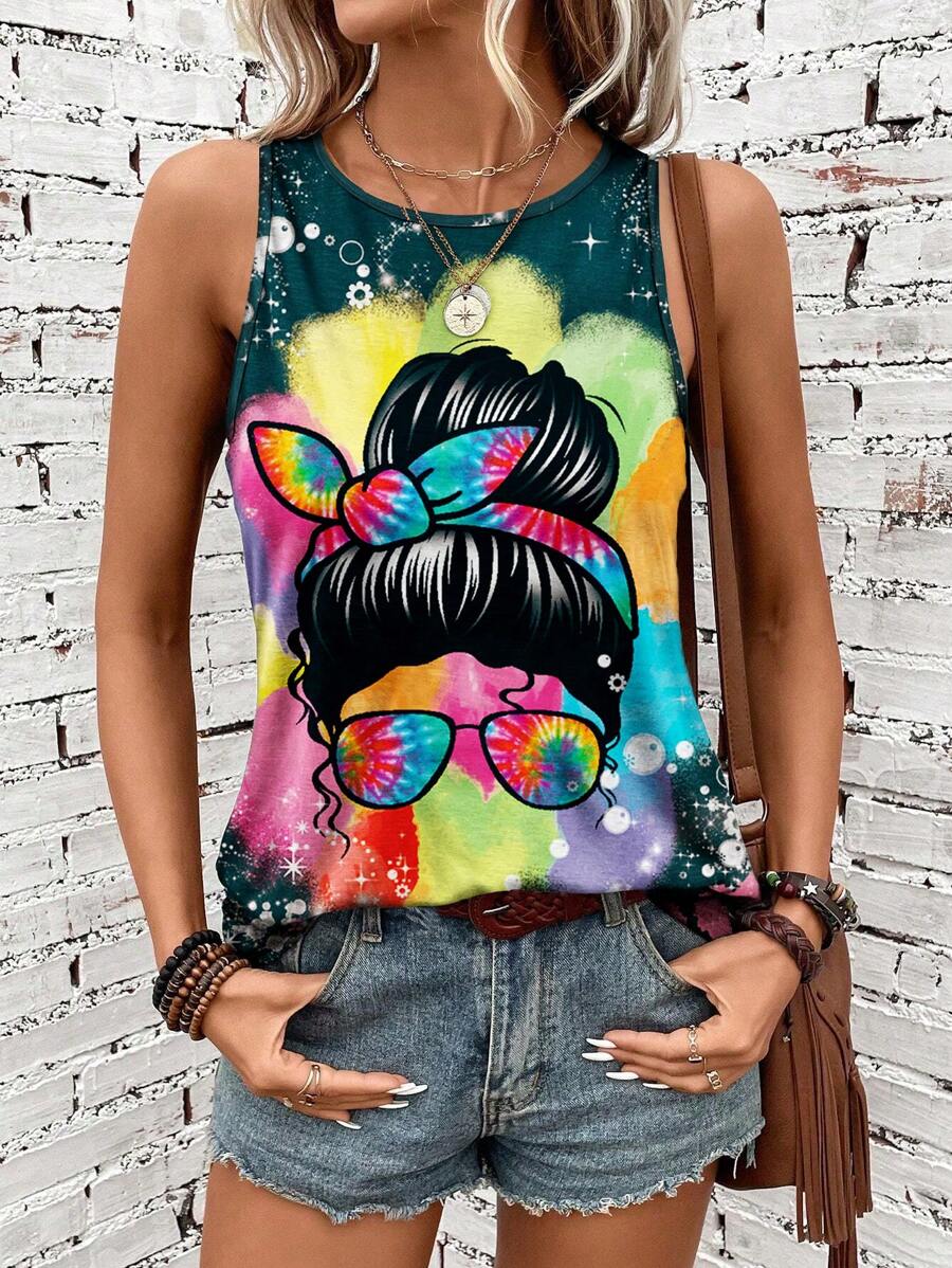LONESS Summer Casual Figure Graphic Loose Fit Tank Top