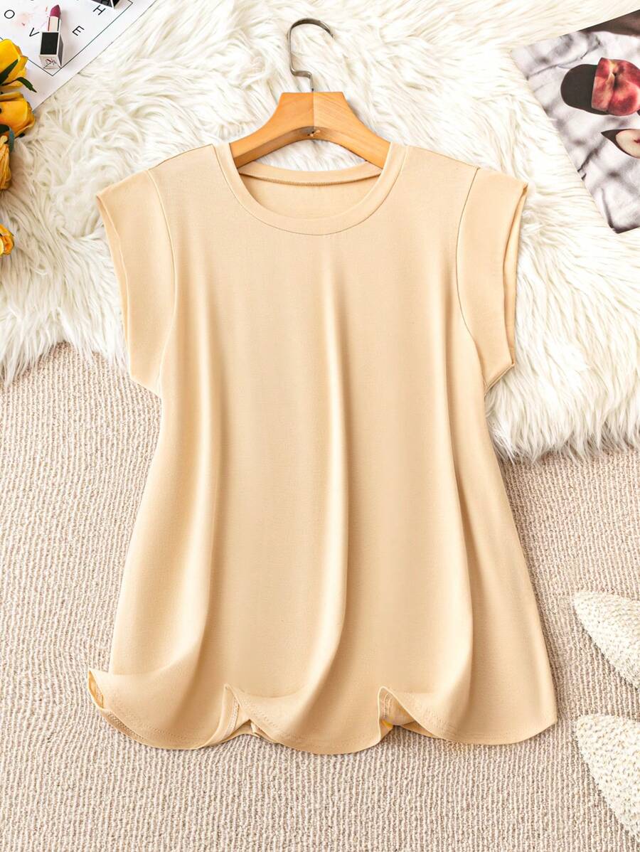 SHEIN LUNE Women Plus Size Fashion Solid Color Daily Basic Tee For Work And Casual