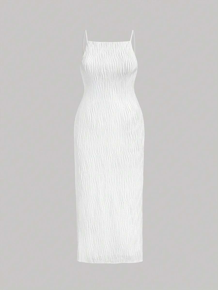 SHEIN MOD Witte lange jurk in minimalistische stijl met waterrimpeltextuur