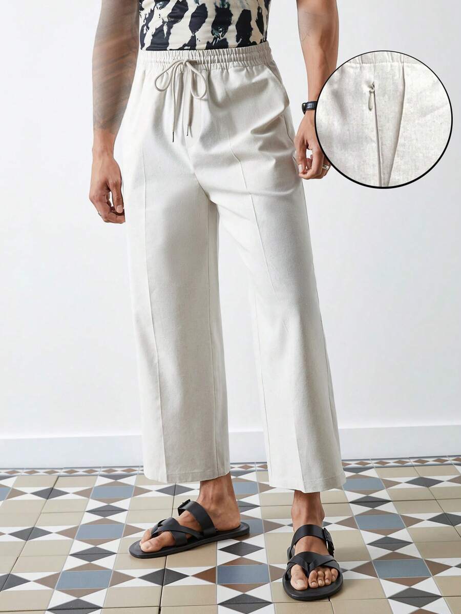 Forever 21 Relaxed fit linnen herenbroek in kaki met verborgen ritszak voor mobiele telefoon