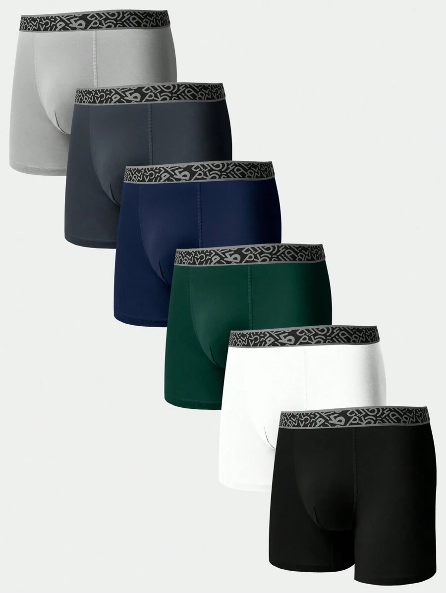 6 piezas Calzoncillos tipo bóxer para hombre con pierna larga y cintura impresa con letras