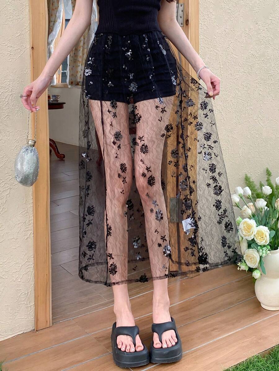 DAZY Women Sexy Sheer Mesh See-Through Skirt