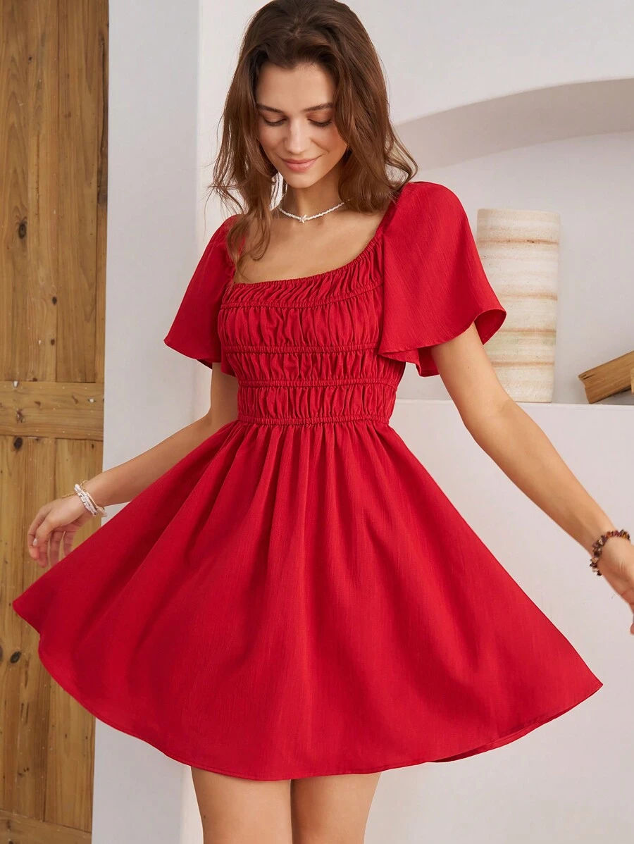 Bohemela Women Vacation Summer Flounce Sleeve Dress