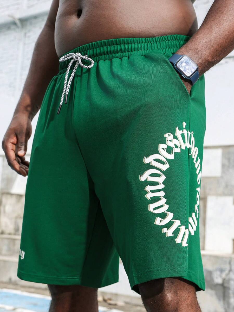 Manfinity Sport Corelite Men Plus Simple Letter Graphic Drawstring Waist Summer Shorts