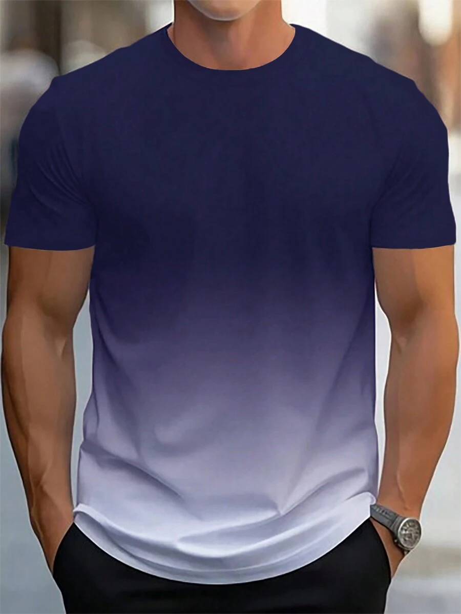 Manfinity Homme Uomo T-Shirt casual estiva a manica corta con collo rotondo a colori sfumati