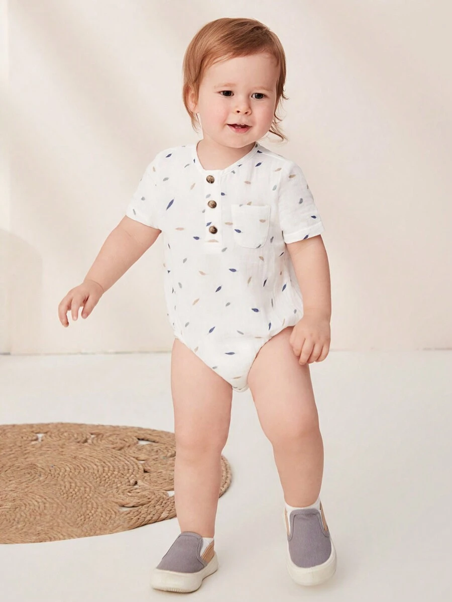Baby Boy Allover Print Half Button Bodysuit