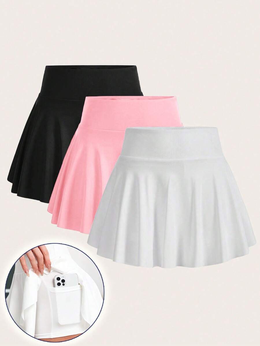 SHEIN Velisys Gonna-pantalone Donna Tinta Unita con Tasche, Gonna Casual Sportiva